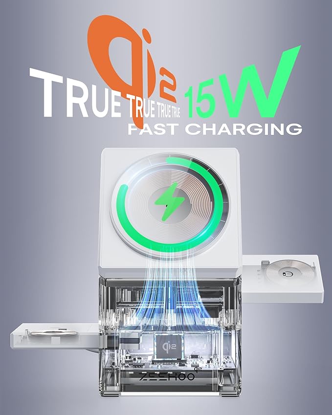 ZEEHOO 3 in 1 Charging Station for iPhone Charging Station for Apple MagSafe Charger Qi2 Certified 15W Fast Wireless Charger for Apple Watch for iPhone 171615141312 Series AirPods (White)