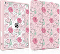 MEEgoodo Case for iPad 10.2 inchTablet Cases for iPad 9th Generation 2021/8th Gen 2020/7th Gen 2019 with Clear Acrylic Back Shell+Pencil Holder+Auto Wake/Sleep+Trifold Stand Pink Peony &amp Bow