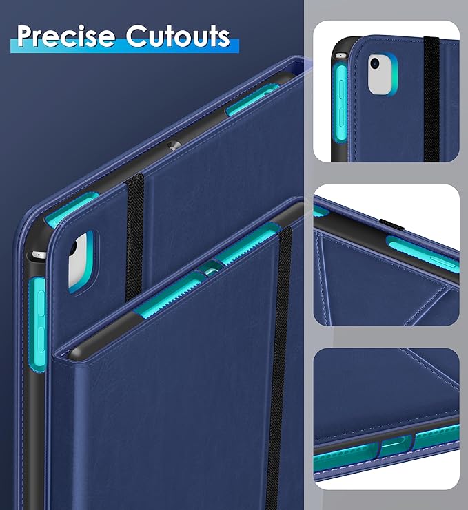 DTTO Rotating Case for iPad 6th / 5th Generation 9.7 Inch 2018/2017 iPad Air 2 / Air 1 Case 360 Degree Swiveling Premium Leather Folio Stand Cover with Pencil Holder - Auto Wake/Sleep Navy Blue