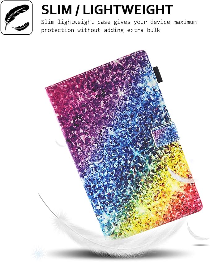Case for Fire HD 8 (8th/7th/6th Generation 2018/2017/2016) Techcircle Multi-Angle View Stand Cute Pattern Slim Folding Leather Protective Cover with Card Slots Smart Sleep/Wake Colorful Diamond