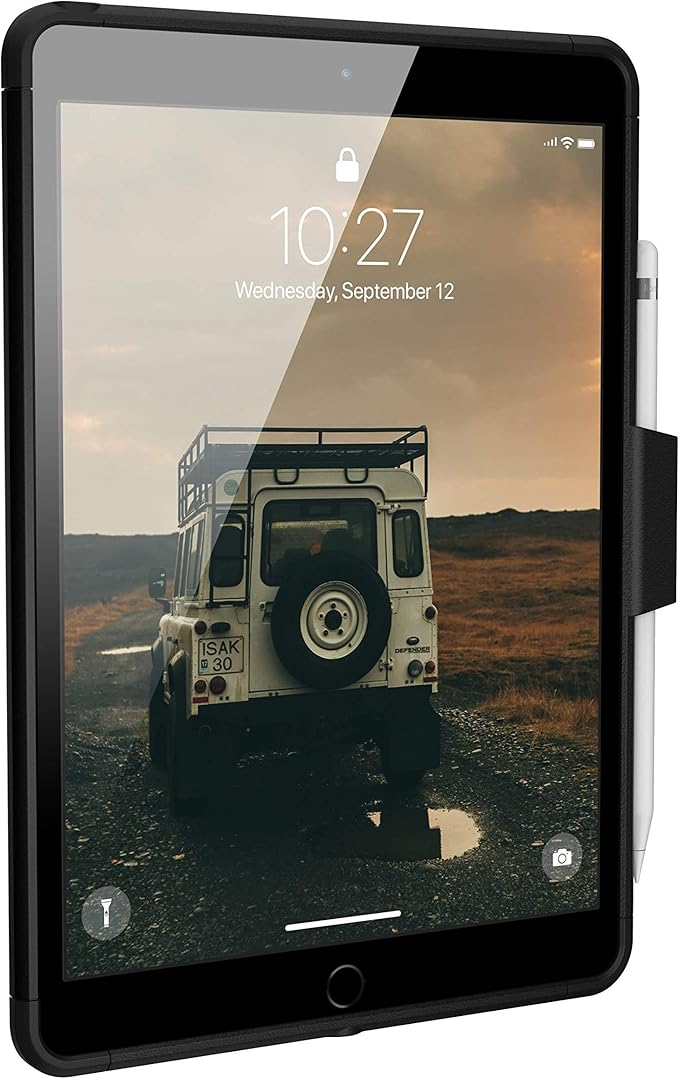 URBAN ARMOR GEAR UAG Designed for iPad 10.2 Case Black 9th Generation 2021 &amp 8th Gen 2020 w/Hand Strap Thin Slim Military Drop Tested Durable Protective Cover w/Stylus &amp Pencil Holder Scout S