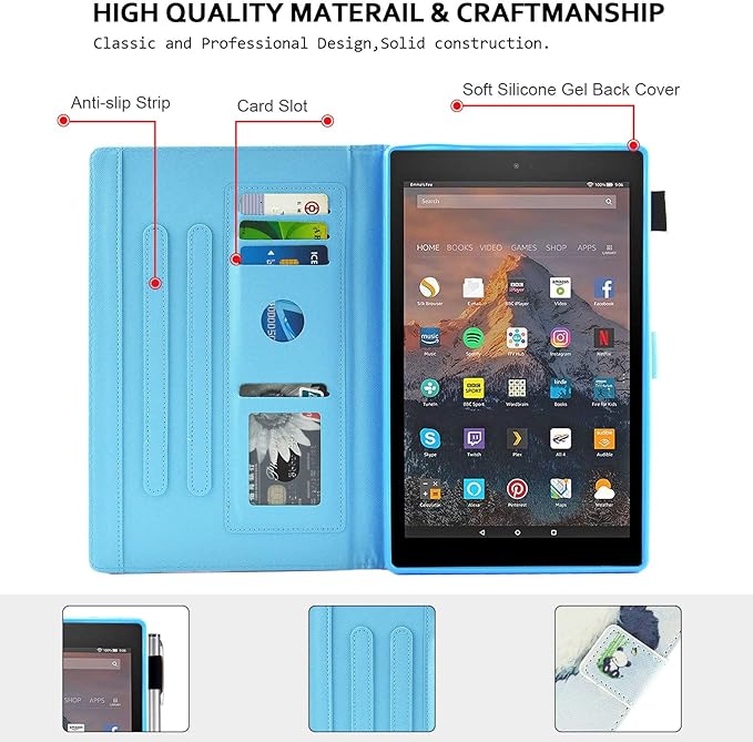 Case for Fire HD 8 (8th/7th/6th Generation 2018/2017/2016) Techcircle Multi-Angle View Stand Cute Pattern Slim Folding Leather Protective Cover with Card Slots Smart Sleep/Wake Panda