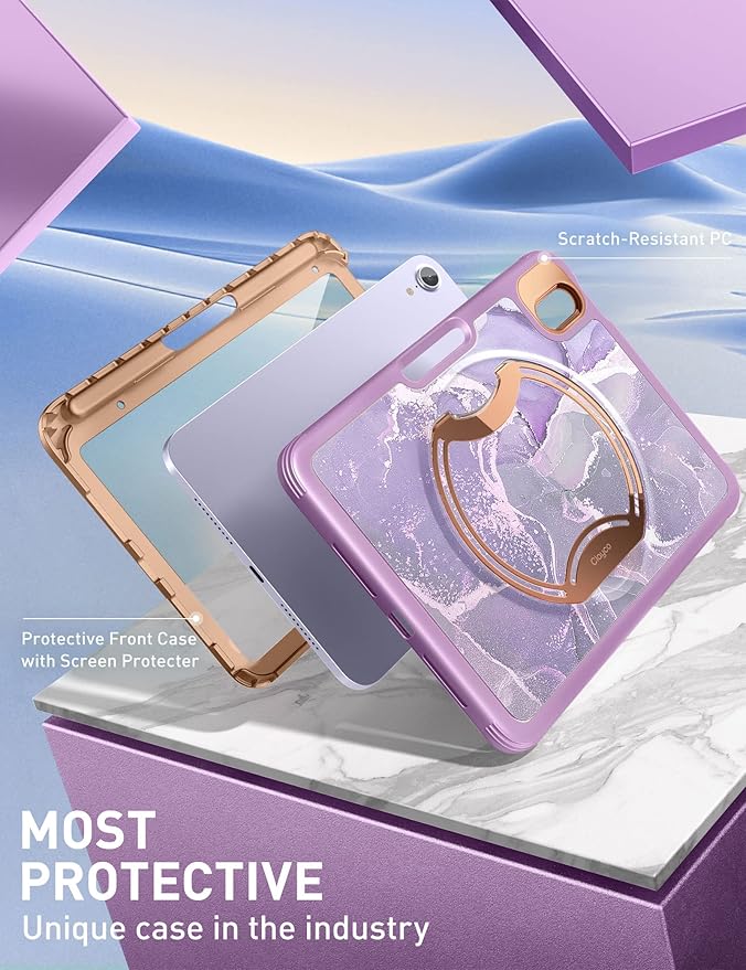 Clayco Nebula Case for iPad mini 6 (2021) with [Built-in Screen Protector] [Kickstand] [Pencil Holder] Full Body Slim Protective Case Support Pencil Charging for iPad mini 8.3 6th Generation-Purple