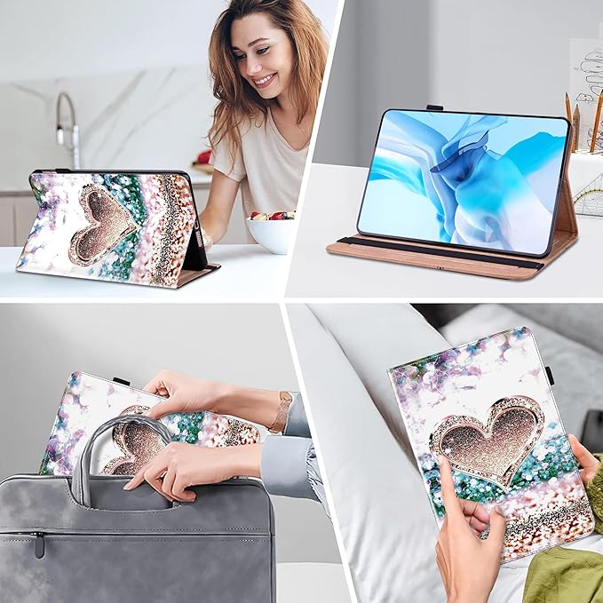 Case for Lenovo Yoga Tab Plus Tablet 12.7 Inch 2025 Multi-Angle Viewing Premium PU Leather Stand Case with Elastic Strap &amp Card Slots for Lenovo Yoga Tab Plus 12.7 Tablet- Diamond Peach