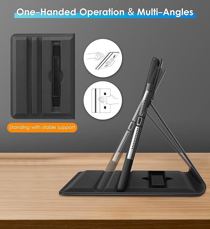 DTTO Rotating Case for iPad 6th / 5th Generation 9.7 Inch 2018/2017 iPad Air 2 / Air 1 Case 360 Degree Swiveling Premium Leather Folio Stand Cover with Pencil Holder - Auto Wake/Sleep Black