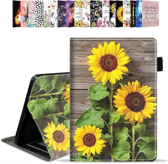 Case for All-New Amazon Kindle Fire 7 Tablet (7 12th Generation 2022 Release) Latest Model - PU Leather Folio Case with Smart Auto Wake/Sleep Sunflower