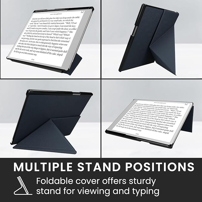 kwmobile Origami Case Compatible with Remarkable Paper Pro Cover - Faux Leather Tablet Case - with Stand and Pen Holder - Black