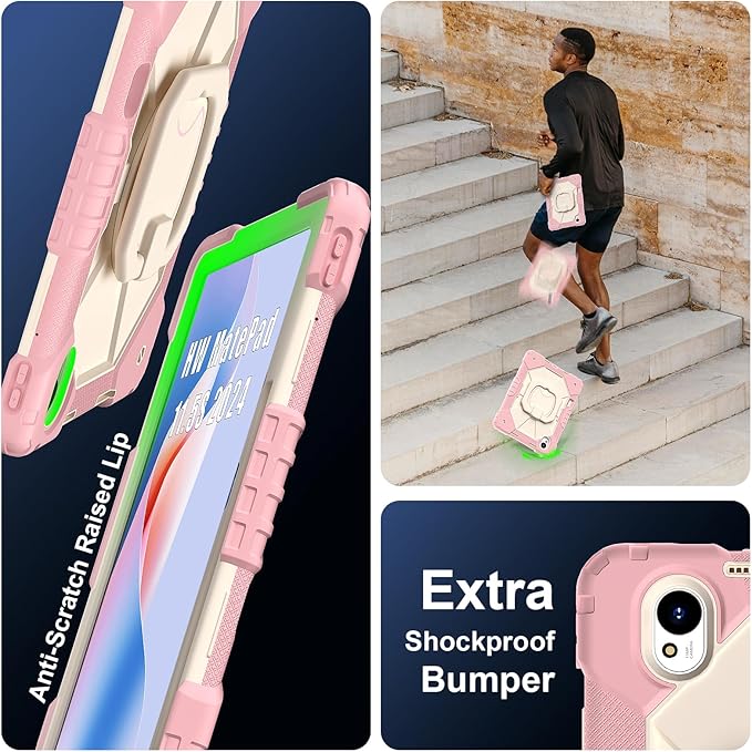 Shoulder Strap Tablet Case for Huawei MatePad 11.5 S 2025 11.5-inch S Heavy Duty Shockproof Protective Cover with Kickstand Handle Shoulder Strap for Kids Women Man Rose Gold