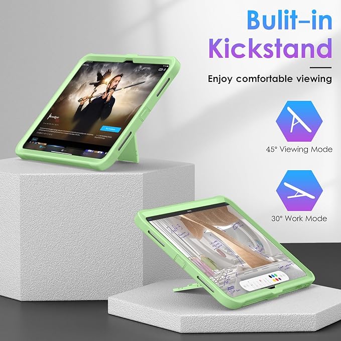 DTTO Case for iPad (A16) 11th Generation 11-Inch 2025 iPad 10th Generation 10.9-Inch 2022 Durable Shockproof Full Body Protective Cover with Built-in Screen Protector Matcha Green