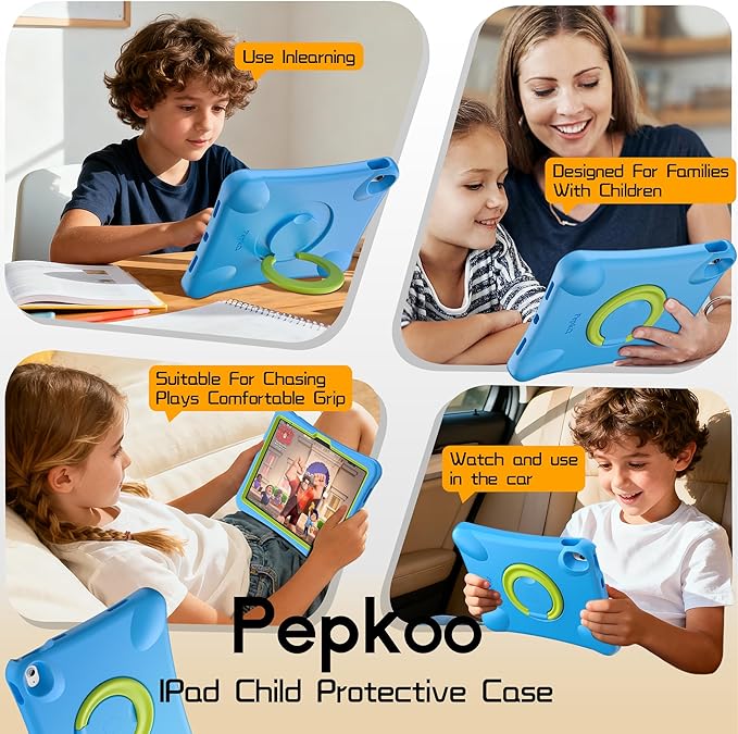 Pepkoo for iPad Air 13 inch Case for Kids with 360° Rotatable StandShockproof EVA Handle Cover for iPad Air 13 M3 2025 and M2 2024 Models