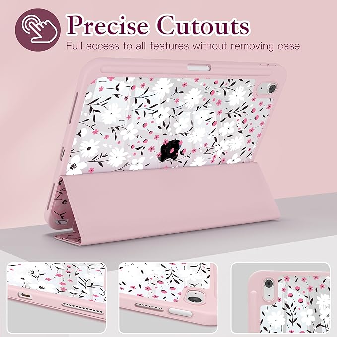 CISSOOK Case for iPad (A16) 11 inch 2025 &amp 10.9 inch iPad 10th Generation 2022 3D Pattern Slim Lightweight Protective Cover + Crystal Hard Back Cover Pink Flower