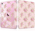 MEEgoodo Case for iPad A16 11th Generation 2025/10th Generation 2022 Glitter Tablet Cases with Transparent Acrylic Back+Trifold Stand +Pencil Holder+Auto Wake/SleepVintage Chic Floral