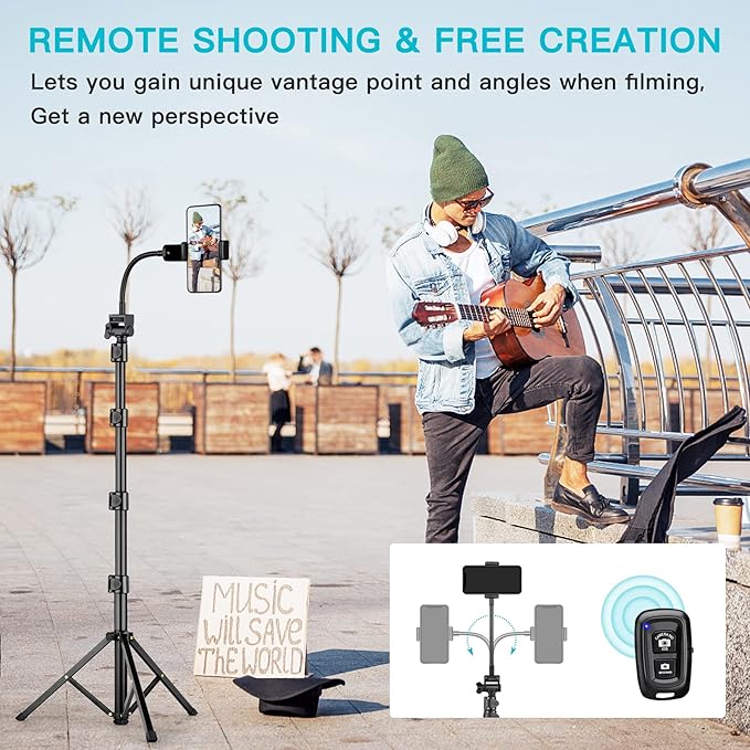 74 Flexible Phone Tripod Tall Cell Phone Tripod with Adjustable Gooseneck &amp Remote Portable Camera Cellphone Stand for Video Recording Compatible with iPhone Android
