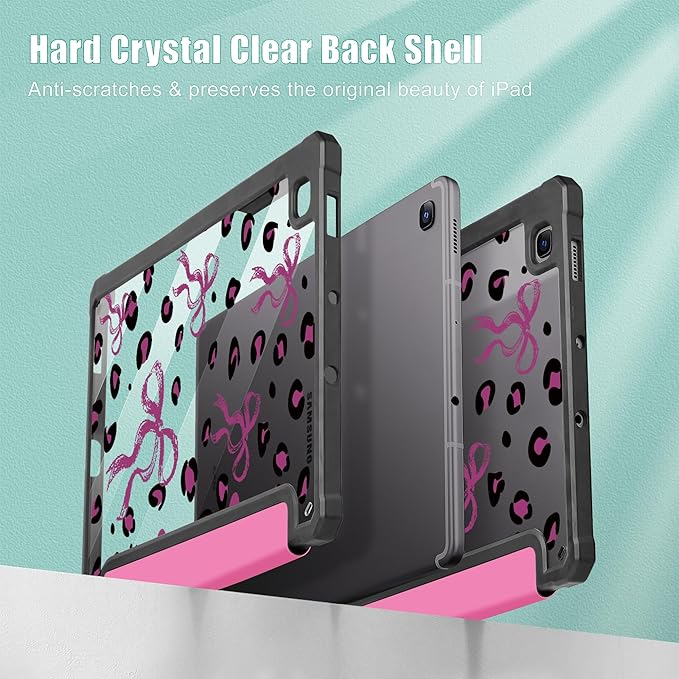 Mektron Case for Samsung Galaxy Tab S6 Lite 10.4 Inch 2024/2022/2020 with S Pen Holder Multi-Angle Viewing with Shockproof Cover Clear Shell + Trifold Stand + Auto Wake/Sleep Composition Book-Bows