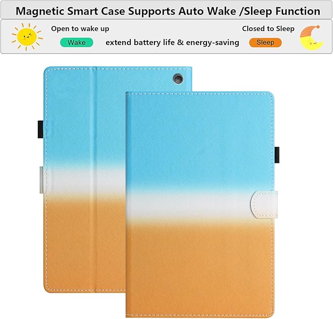 Kindle Fire HD 8 &amp Fire HD 8 Plus Case 12th/10th Generation (2024/2022/2020) 8.0 inch UUcovers Magneic Smart Folio PU Leather Wallet Cover with Stand/Pencil Holder [Auto Sleep/Wake] Blue Orange