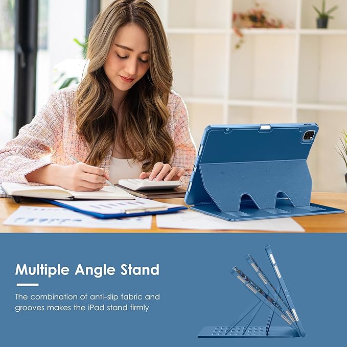 VIKESI Case for iPad Pro 12.9 6th / 5th / 4th / 3rd Generation Case 2022/2021/2020/2018Multiple Angles Magnetic Stand CoverShockproof Soft BackPencil Holderand Auto Sleep/WakeNavy Blue