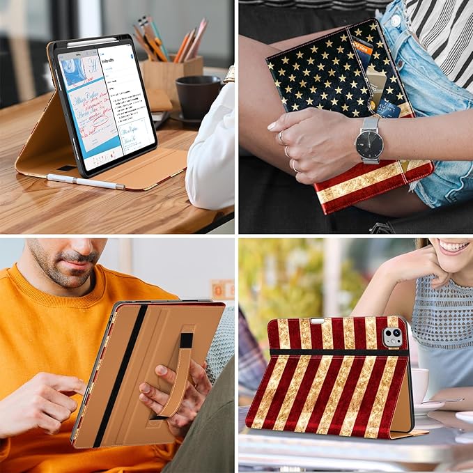 DTTO for iPad Pro 13 inch Case (M5/M4) 2025/2024 Premium Leather Business Folio Stand Cover with Pencil Holder - Auto Wake/Sleep &amp Multiple Viewing Angles Built in Hand Strap &amp Pocket US Fl