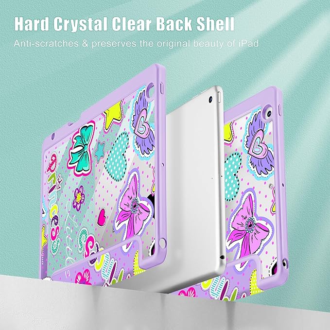 for iPad 9th Generation with Pencil Holder iPad 8th/7th Gen Case 10.2-inch [Built in Pencil Holder] Trifold Stand Auto Wake/Sleep Clear TPU Protection Back Cover Girlis Pink Pattern