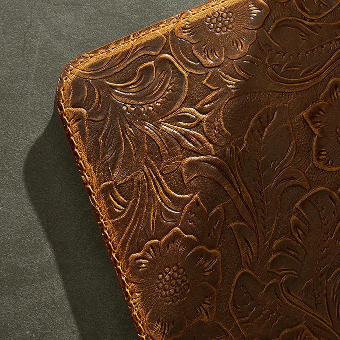 Gexmil Genuine Leather Case for iPad 10.2 Inch CaseCowhide Folio Cove for iPad 9/8/7 Generation(2021/2020/2019) Anti Fingerprint/Slipr Auto Sleep/Wake with Adjustable StandFlower Brown
