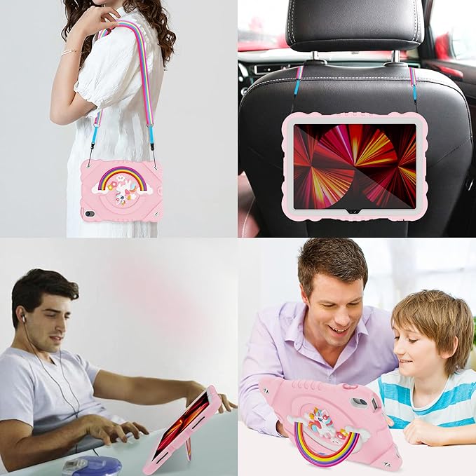 XZC Case for iPad (A16) 11th Generation 11 Inch 2025/ iPad 10th Generation 10.9 Inch 2022 Unicorn Heavy Duty Shockproof Rugged Cover with Built-in Stand/Strap (Pink)