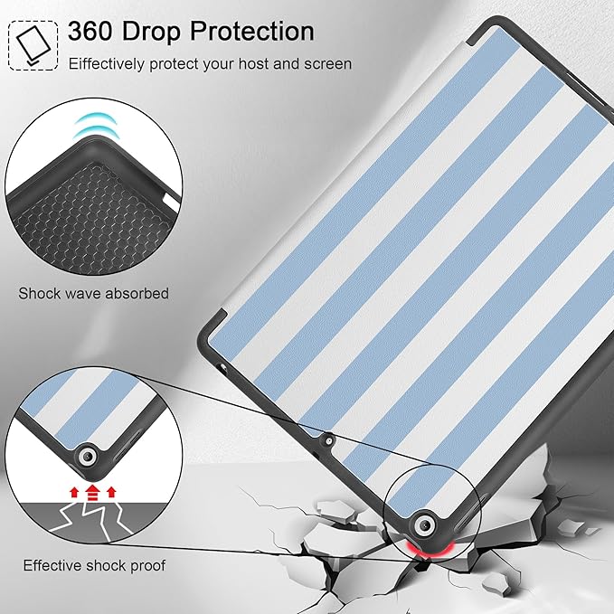 Tuiklol Case for iPad 10.2 Inch 2021 2020 2018 Release 9th / 8th / 7th Generation Built-in Pencil Holder TPU Protective Stand Back Cover Trifold Stand-Auto Wake/Sleep Striped Blue