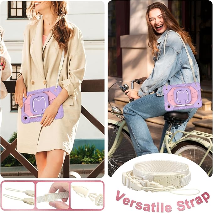 for T-Mobile Revvl Tab 2 Case 10.1 Inch 2025 Shockproof Cover for Revvl Tab 2 5G Tablet Case Kids with 360° Rotating Handle Stand Pen Holder Shoulder Strap Purple Rose