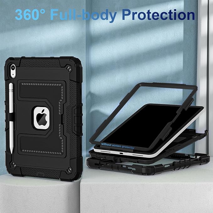 WESOROL Case for iPad A16 11th Generation 11 Inch (2025) iPad 10th Generation 10.9 Inch (2022)i Pad A16 Case Military Grade Shockproof Cases with Pencil Holder Shoulder StrapBlack