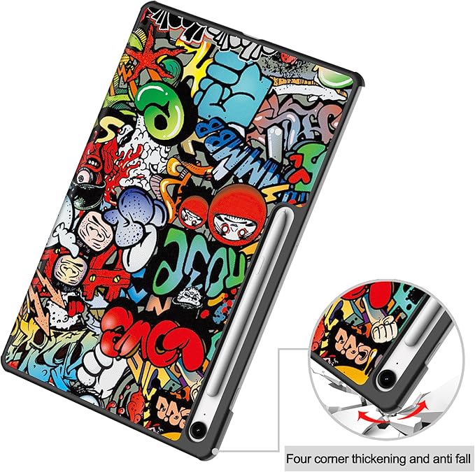 Case for Samsung Galaxy Tab S10 FE+/S10 FE Plus 13.1 Inch 2025 Model (SM-X620/SM-X626B) Tri-Fold Stand Smart PU Leather &amp Hard Back Shockproof Cover with Auto Wake/Sleep Colored Graffiti