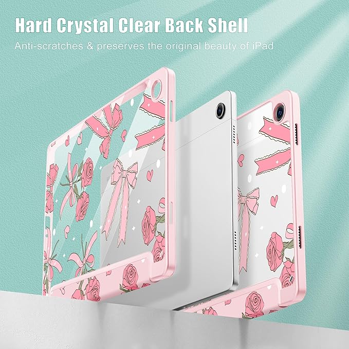 Tuiklol for Samsung Galaxy Tab A9+ Tablet 11” / A9+ Plus 2024 2023Buit-in S-Pen Holder with Clear Protective Cover Transparent Back Shell Auto Wake/Sleep Samsung Tab A9 Plus CoverBow &amp Rose