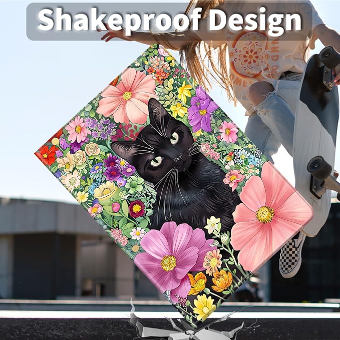 Case for Kindle Paperwhite 12th Generation 7 &amp Kindle ColorSoft Signature Edition PU Leather Protective Cover with Auto Sleep/Wake for Kindle Paperwhite 2024 – Black Cat in The Flowers