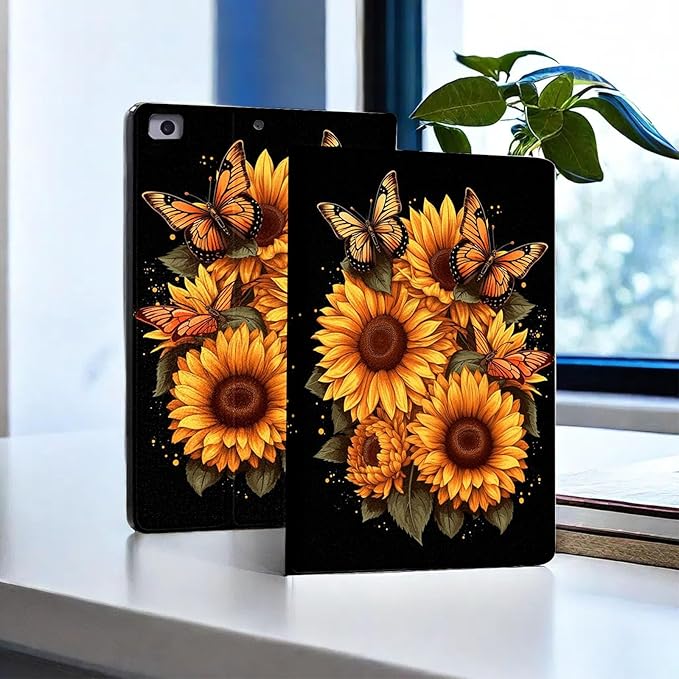 for Samsung Galaxy Tab A11/Tab A9 8.7 Inch 2025/2023 Model X133/X135/X110/X115 Tablet CaseAuto Wake/SleepAdjustable Stand Protective Cover - Sunflowers Butterfly