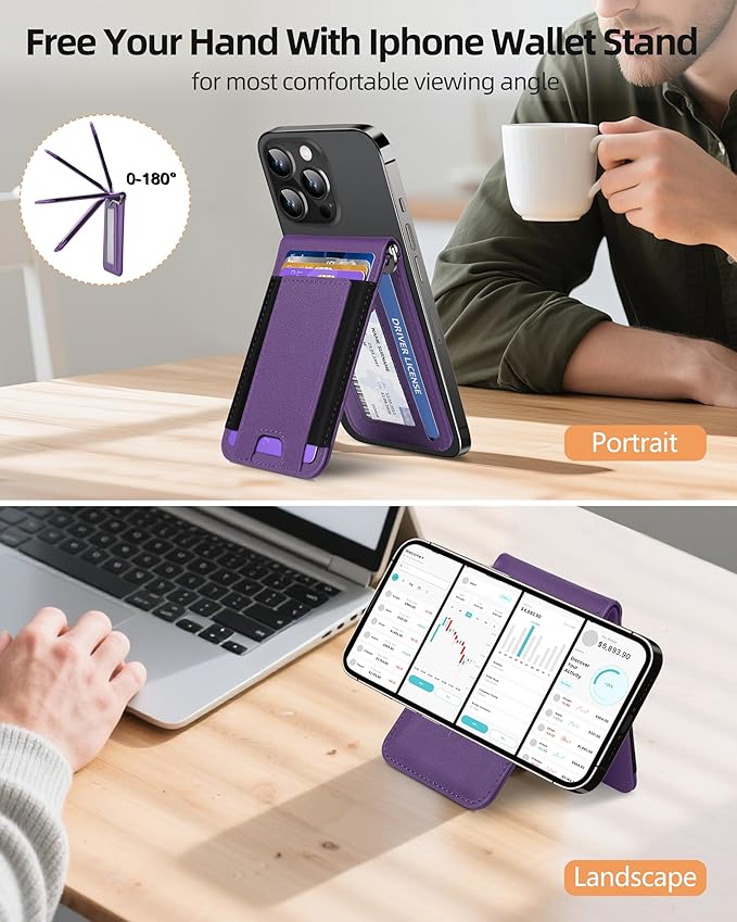 ExtreLife for MagSafe Wallet with Money Clip Stronger Magnetic Wallet for iPhone 17/16/15/14/13/12 Series RFID Blocking for iPhone Wallet with Stand ID Window &amp 8 Card Holder Purple