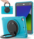BATYUE Shockproof Case for iPad mini 4/5 (2015/2019) - 360° Multi-Angle Stand (Portrait &amp Landscape) &amp Grip Pencil Holder (Elastic Loop) Multi-Scene for All Ages Lake Blue