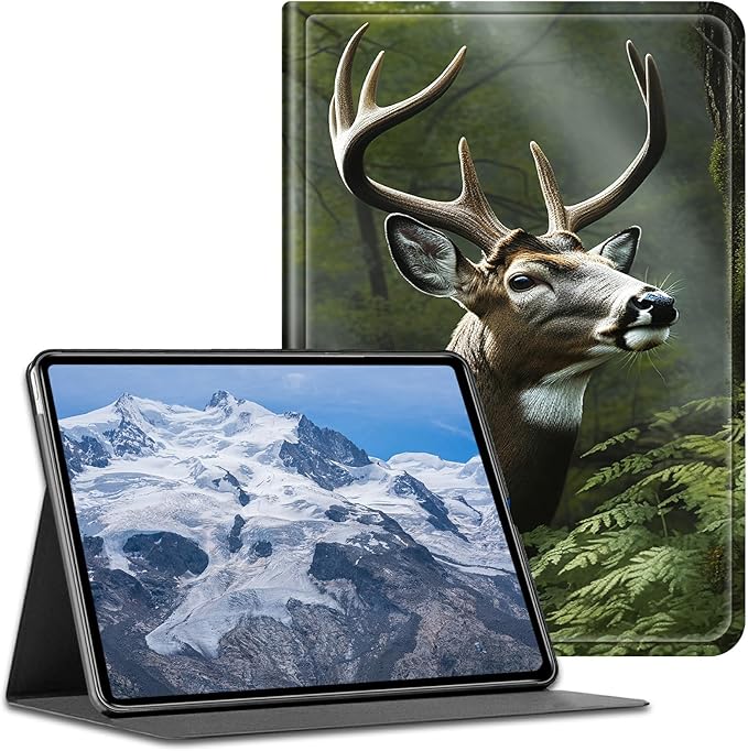 Case for iPad Pro 13 Inch Case M4 (2024 Model 7th Generation) PU Leather Shockproof Stand Protective Cover with Auto Wake/SleepDeer Tree in Woodland