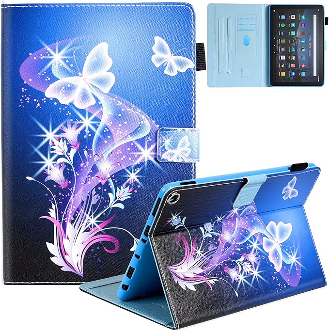 Dteck Case for All-New Fire HD 10 &amp HD 10 Plus Tablet (2021 Release 11th Generation) - Slim Multi-Angle Folio Stand Premium PU Leather Protective Smart Cover with Auto Wake Sleep Twinkle Butterf