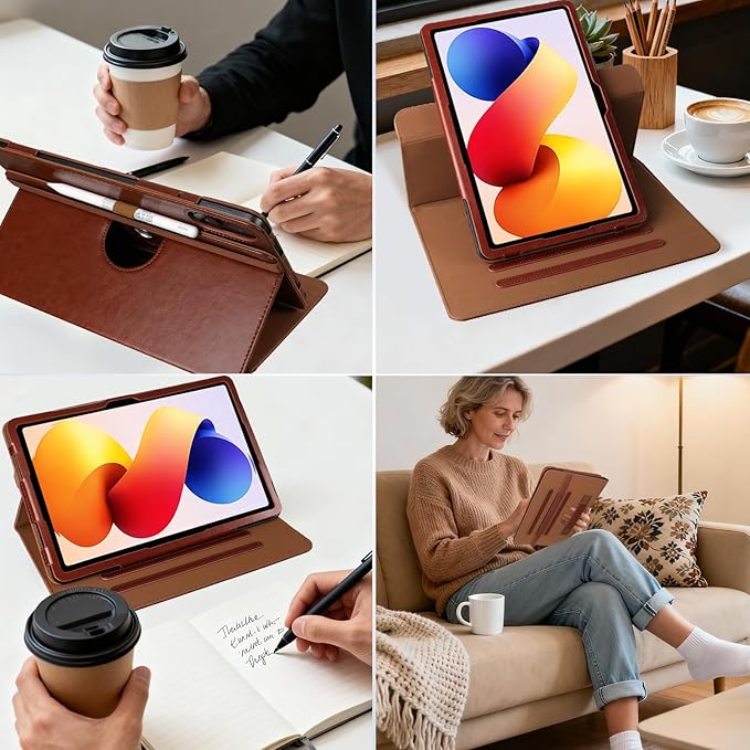 E NET-CASE Case for Xiaomi Redmi Pad 2 Pro/Pad Pro (2025/2024) 12.1 Inch with S Pen Holder丨Shockproof丨Clear Transparent Back Shell丨Multi-Angle Viewing (Brown)