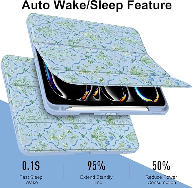 DONGKE for iPad Pro 11-Inch Case (M5 2025 / M4 2024) 6th/5th Generation [Auto Sleep/Wake &amp Pencil Pro Holder] Clear Acrylic Back Smart Trifold Stand Cover Lattice Floral