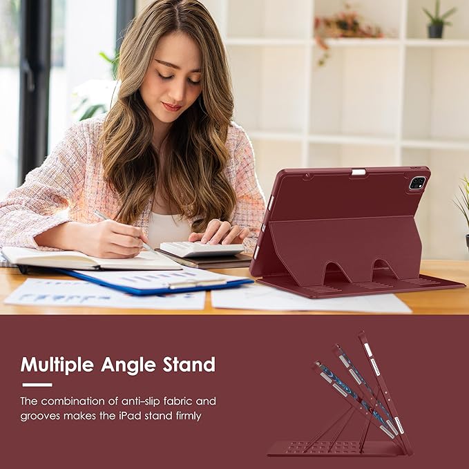 VIKESI Case for iPad Pro 12.9 6th / 5th / 4th / 3rd Generation Case 2022/2021/2020/2018Multiple Angles Magnetic Stand CoverShockproof Soft BackPencil Holderand Auto Sleep/WakeWine