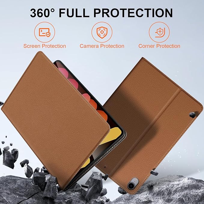 Case for iPad mini 7 (A17 Pro) 2024 iPad mini 6th Generation 2021 Leather Protective Shockproof Smart Cover Adjustable Stand - Auto Wake/Sleep and Multiple View AnglesBrown