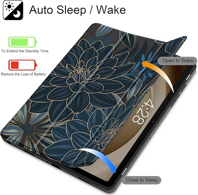 Tuiklol for Samsung Galaxy Tab A9+ Tablet 11” / A9+ Plus 2024 2023Buit-in S-Pen Holder with Clear Protective Cover Transparent Back Shell Auto Wake/Sleep Samsung Tab A9 Plus CoverBlack Flower