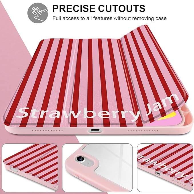 Case for iPad (A16) 11th Generation 11 inch 2025 /iPad 10th Gen 10.9 2022 Cute Striped Trifold Stand Cover with Clear Back Auto Wake Sleep Aesthetic Preppy Design for Girls Women Stripe