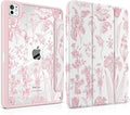 DONGKE for iPad Pro 11-Inch Case (M5 2025 / M4 2024) 6th/5th Generation [Auto Sleep/Wake &amp Pencil Pro Holder] Clear Acrylic Back Smart Trifold Stand Cover Pink Florals
