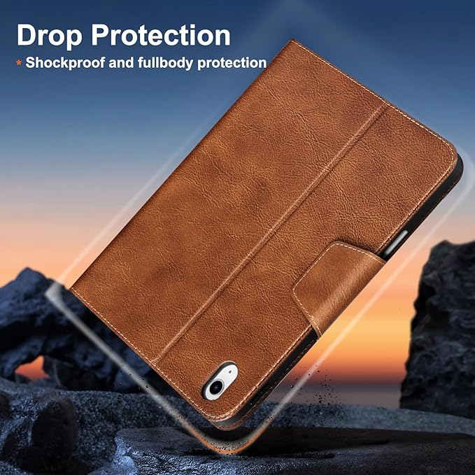 Gexmil Leather Case for iPad (A16) 11th Generation 11 Inch 2025 iPad 10th Generation 10.9 Inch 2022Protective Cover with Pencil HolderMagnetic ClosureAuto Sleep/WakeVegetable Tanned Brown