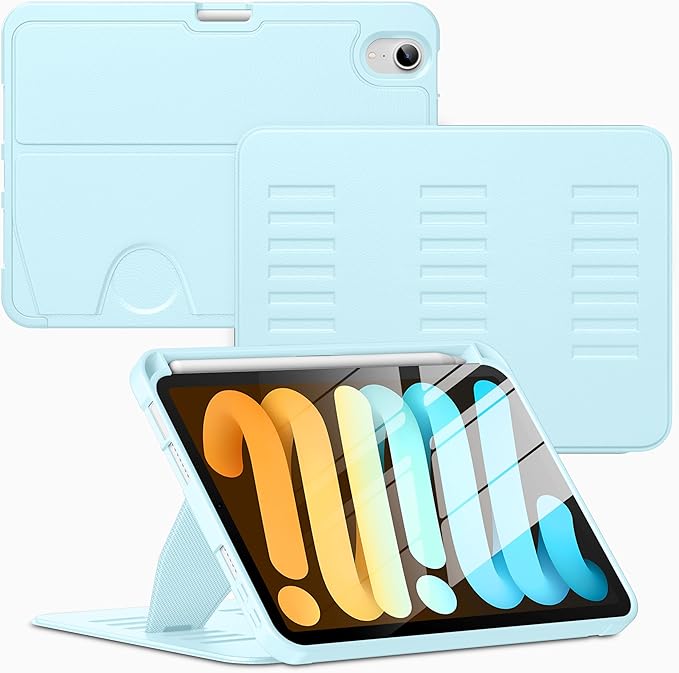 VIKESI Case for iPad iPad mini 7 (A17 Pro) and iPad mini 6Multiple Angles Magnetic Stand CoverShockproof Soft BackPencil Holderand Auto Sleep/WakeIce Blue