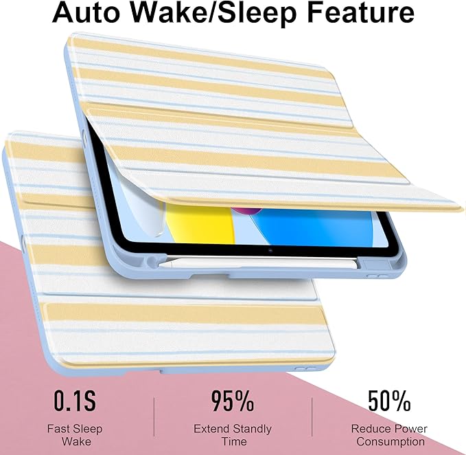 Case for iPad A16 11th Generation 11 inch 2025 iPad 10th Generation 10.9 inch 2022 -[Built-in Pencil Holder] Shockproof Clear Hard Back Trifold Stand Auto Wake/Sleep Watercolor Stripes