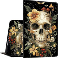 Case for All-New Amazon Kindle Fire HD 10 &amp 10 Plus Tablet (13th/11th Generation 2023/2021 Release) 10.1 PU Leather Slim Adjustable Stand Smart Cover with Auto Sleep/Wake Flower Art Skull