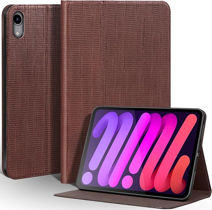 Leather Case for iPad mini 7 (A17 Pro) 2024 / iPad mini 6 Generation 2021 8.3 Inch Full Grain Leather CoverProtective Smart Folio with Auto Sleep/Wake Anti Slip Brown Hole