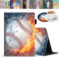 Case for Amazon Kindle Fire HD 8/Fire HD 8 Plus Tablet (12th/10th Generation 2022/2020 Release) - Premium PU Leather Cover with Auto Sleep Wake Burning Baseball Fire and Water