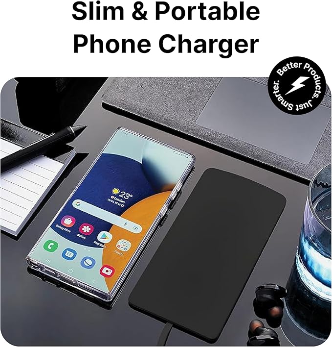 IJS Ultra Slim Wireless Charger Up to 15W Max Fast Charging Pad Compatible for Apple Samsung Devices Smart Phone Charger - Adapter Not Included