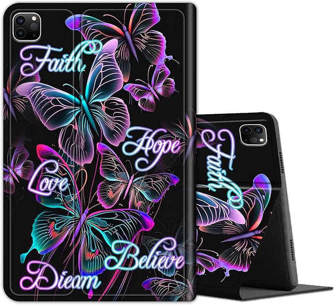 Case for iPad Pro 12.9 6th/5th/4th/3rd Generation 2022/2021/2020/2018 Lightweight TPU Shockproof with Auto Sleep/Wake Cover for 12.9 Inch iPad Pro Pink Purple Butterfly Positive Quotes